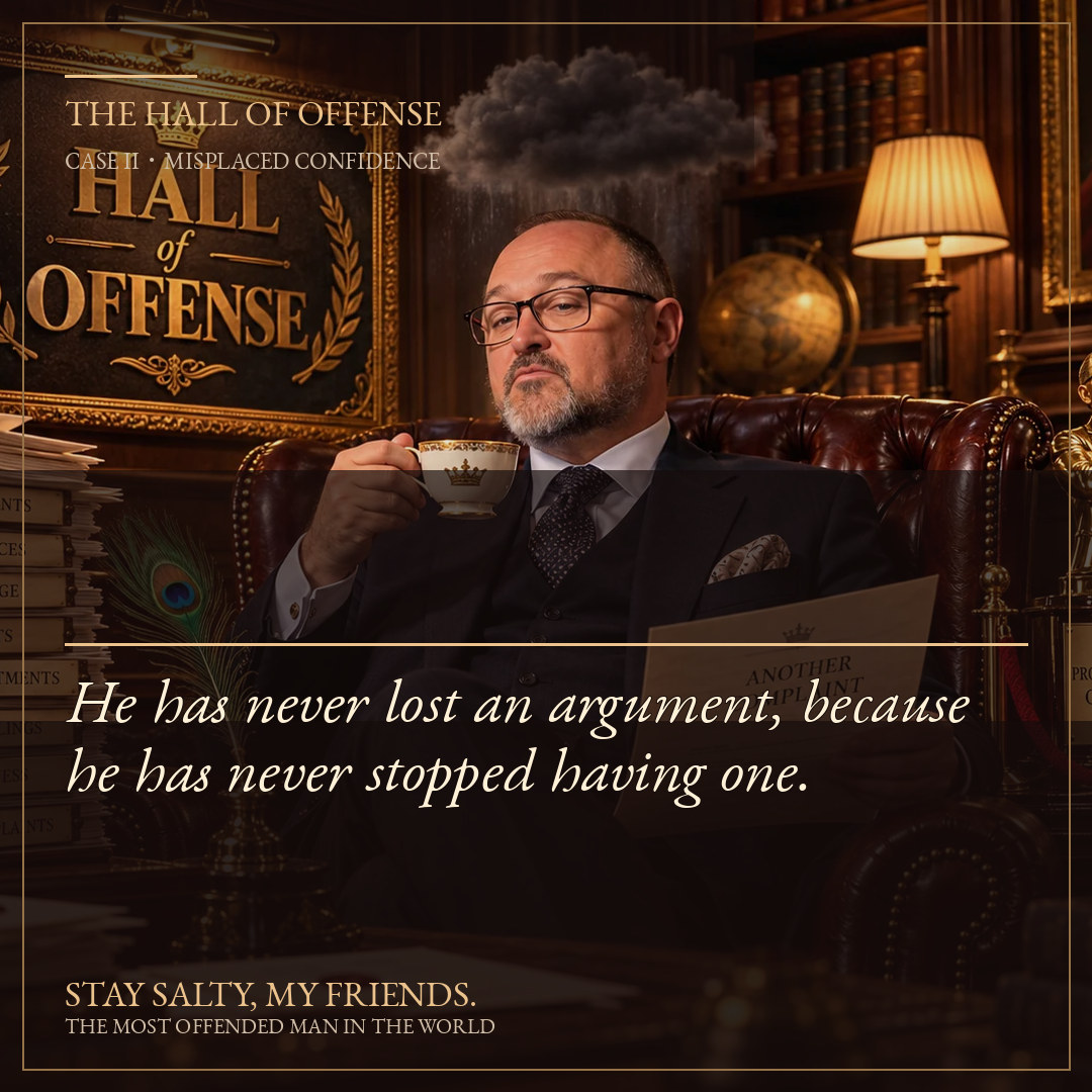 Share-ready portrait with the quote: He has never lost an argument, because he has never stopped having one.